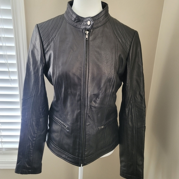 Bh Sophisticates Black Lamb Leather Jacket Blazer Moto NEW Size M #1268 - Picture 5 of 16